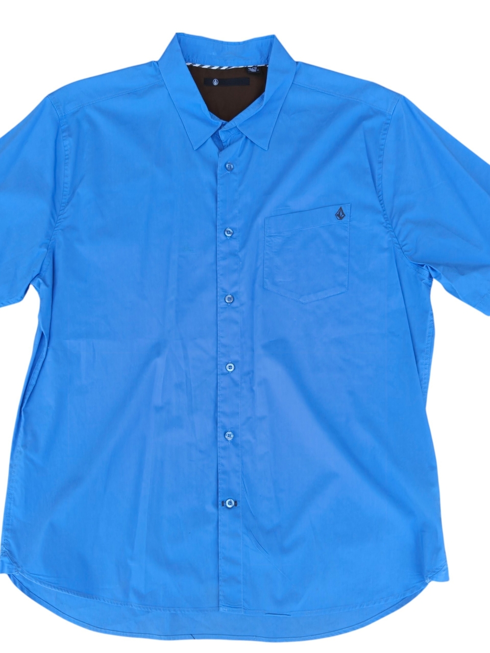 Volcom Men's Blue Short Sleeve Button-Down Shirt Size XL Y Factor Solid SS
